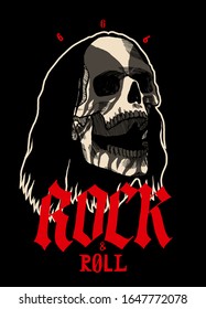 Rock and roll black metal skull face painted in black and white. Rock music skull vector illustration.
