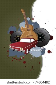 rock and roll, car and guitar