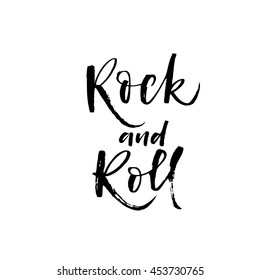 Rock and roll card. Hand drawn lettering for rock festival. Music holiday. Ink illustration. Modern brush calligraphy. Isolated on white background.