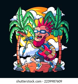 rock and roll cartoon vector illustration