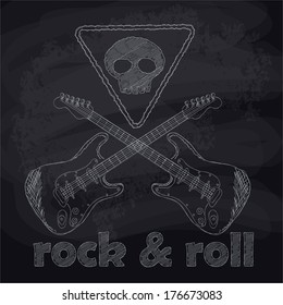 Rock & Roll, chalkboard design, vector, eps 10