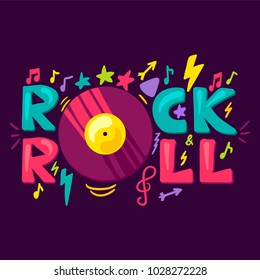 Rock And Roll Concept With Vintage Record. Vector