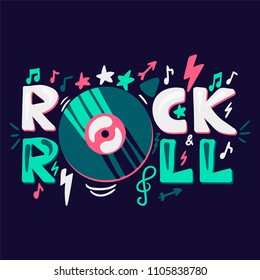 Rock And Roll Concept With Vintage Record. Vector