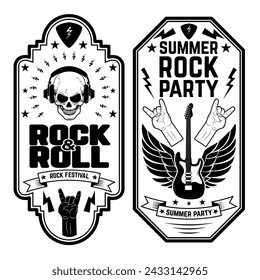 Rock and roll concert flyer templates. Summer rock and roll party. Design element for flyer, poster, emblem.