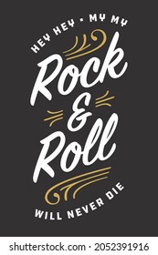 Rock And Roll Custom Lettering With Pinstripe Details.
Vector Illustration Of Retro Ornate Script Lettering With Pinstripe Swashes And Ornaments. Rock And Roll Will Never Die.