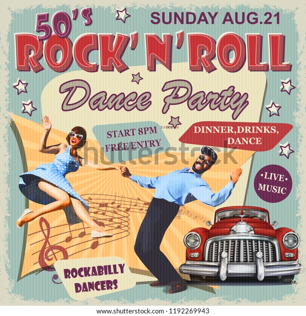 Rock and Roll Dance\
Party retro poster. 