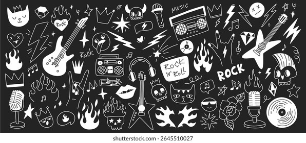 Rock and Roll Doodle Art with Musical Symbols and Instruments