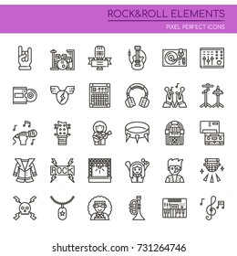 Rock & Roll Elements , Thin Line and Pixel Perfect Icons
