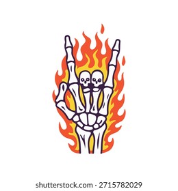 pedra e rolo chama mão de fogo osso crânio arte vetor ilustração