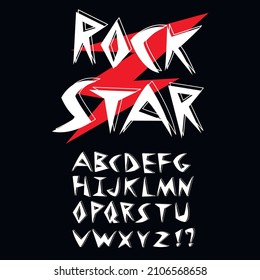 Diseño de tipos de letra rock and roll. Ilustración gráfica vectorial del alfabeto.