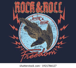 Rock and roll freedom eagle artwork for apparel , logo others. vintage look logo.