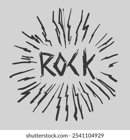 Rock and roll freehand lettering. Black ink sketch, vector illustration  