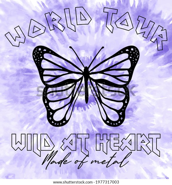 Rock and roll graphic design with\
butterfly and tie dye illustration for t-shirt and other\
uses.