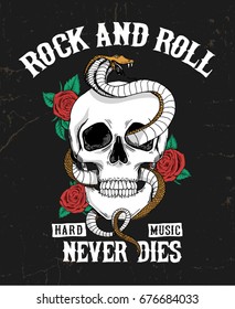 Rock   roll graphic design and skull  roses   snake illustration for t  shirt   other uses 