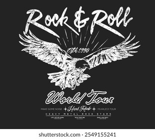 Diseño de impresión gráfica de Rock y rollo para ropa, pegatinas, carteles y fondo. Libertad para siempre. Diseño de estrella de Rock.