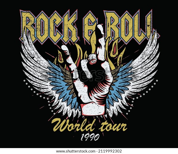Rock and roll\
graphic print design for t shirt, poster, sticker and others. Music\
world tour vector\
artwork.