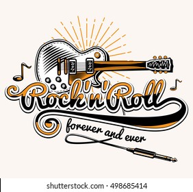 Rock and roll guitar music emblem