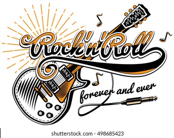 Rock   roll guitar music emblem