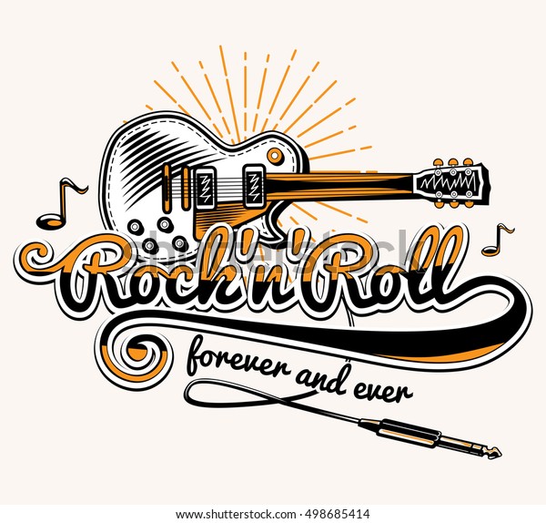 Rock Roll Guitar Music Emblem Stock Vector (Royalty Free) 498685414 ...