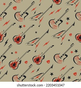 Rock and Roll Guitars diagonal seamless vector pattern