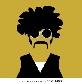rock and roll guy with wild hair and sunglasses