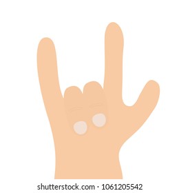 Rock & roll hand finger shape icon. Heavy metal gesture horns sign symbol. Rock and roll. Music card. Flat design. Isolated. White background. Vector illustration