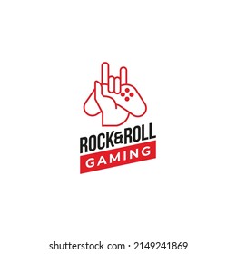 Rock And Roll Hand Gesture Holding Controller, Gaming Logo Icon Sign Symbol Tee Shirt Design Concept