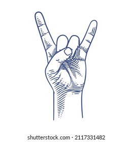 Rock and roll hand gesture line art. Hand making Devil's horns, Rock n roll sign, love hand gesture