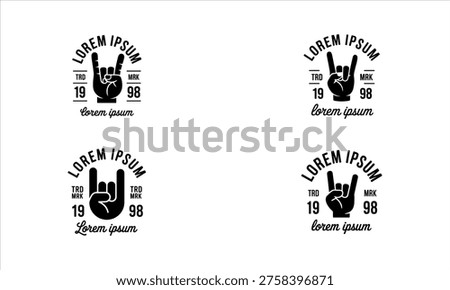 Rock and Roll Hand Gesture Logo Set with Year and Text vector illustration