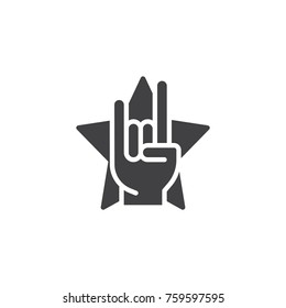 Rock and roll hand gesture and star icon vector, filled flat sign, solid pictogram isolated on white. Symbol, logo illustration