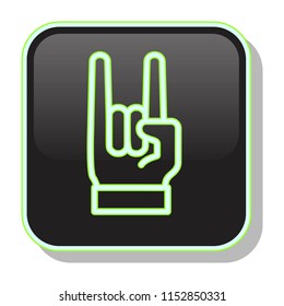 Rock and Roll Hand Icon. Rock'n'roll Finger Gesture Icon. Heavy Metal Music concept. Editable stroke flat icons. Simple thin line art logo. Neon web app button. Vector illustration. 
