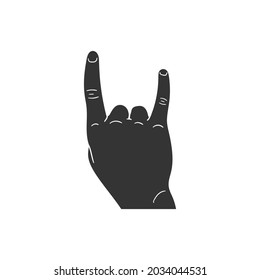 Rock And Roll Hand Icon Silhouette Illustration. Gesture Icon Vector Graphic Pictogram Symbol Clip Art. Doodle Sketch Black Sign.