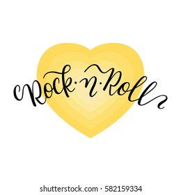 Rock and roll hand lettering with heart. Template print, banners, posters.
