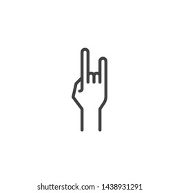 Rock and Roll hand line icon. linear style sign for mobile concept and web design. Rock hand gesture outline vector icon. Symbol, logo illustration. Vector graphics