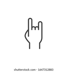 Rock and roll hand line icon. linear style sign for mobile concept and web design. Rock hand gesture outline vector icon. Symbol, logo illustration. Vector graphics