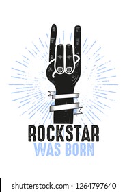 rock and roll hand rockstar was born kids apparel distressed