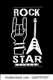 rock and roll hand rockstar is here guitar music poster kids apparel distressed