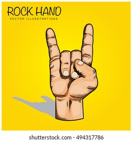 Rock and Roll hand sign. drawing vector illustrations