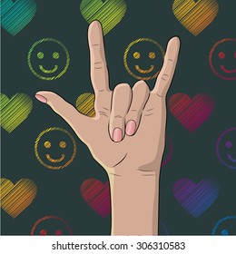 Rock and roll hand sign. Hippie gesture. 