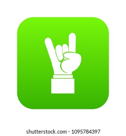 Rock and Roll hand sign icon digital green for any design isolated on white vector illustration