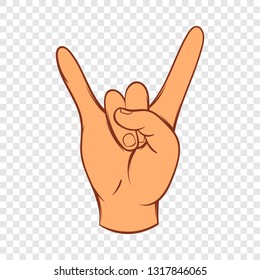 Rock and Roll hand sign icon in cartoon style on a background for any web design 