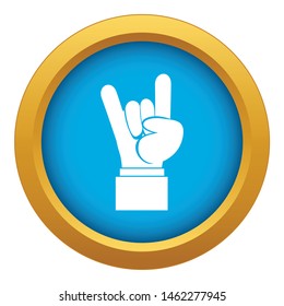 Rock and Roll hand sign icon blue vector isolated on white background for any design