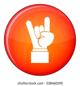 Rock and Roll hand sign icon in red circle isolated on white background vector illustration