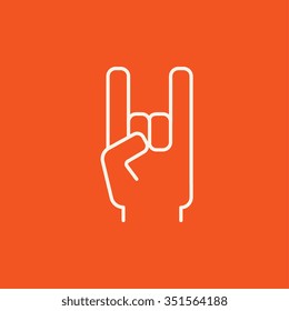 Rock and Roll Hand Zeichen Symbol für Web-, Mobil- und Infografiken. Vektorweißes Symbol einzeln auf rotem Hintergrund.