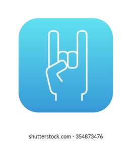 Rock and roll hand sign line icon for web, mobile and infographics. Vector white icon on the blue gradient square with rounded corners isolated on white background.