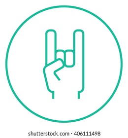 Rock and roll hand sign line icon.