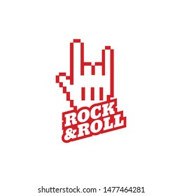 rock and roll hand sign pixel style logo icon t shirt design template