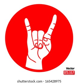 Rock and Roll hand sign red isolated on white background vector