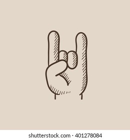 Rock and roll hand sign sketch icon.