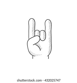 Rock and roll hand sign vector sketch icon isolated on background. Hand drawn Rock and roll hand sign icon. Rock and roll hand sign sketch icon for infographic, website or app.
